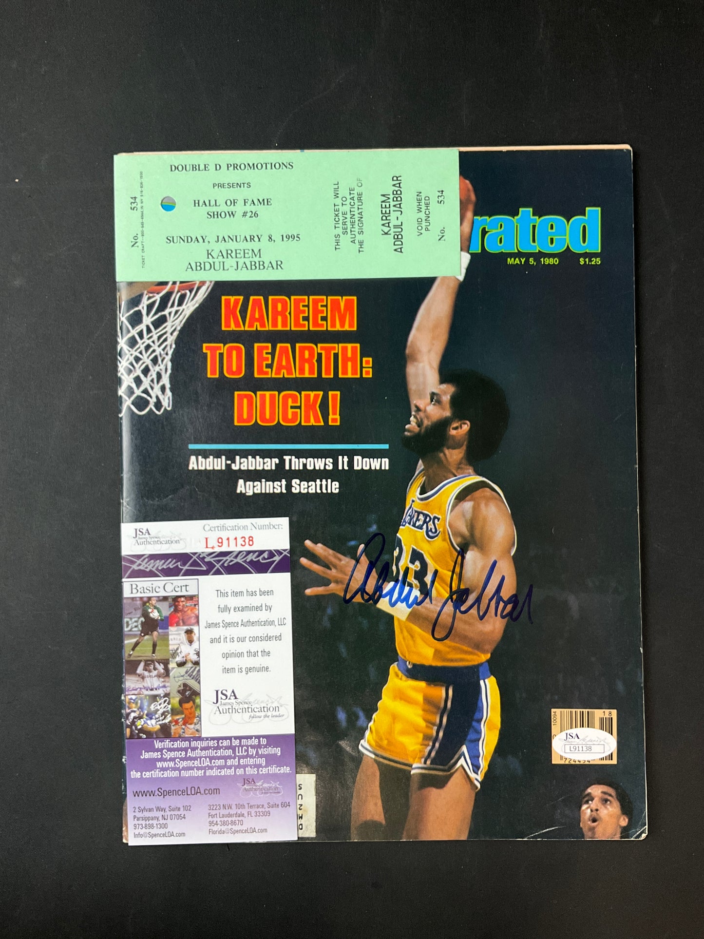 Kareem Abdul-Jabbar Sports Illustrated NBA JSA Certified Auto Los Angeles Lakers
