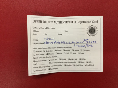 Dan Marino Signed White Authentic Jersey Upper Deck COA Vintage Hand Numbered 312/343 Dolphins