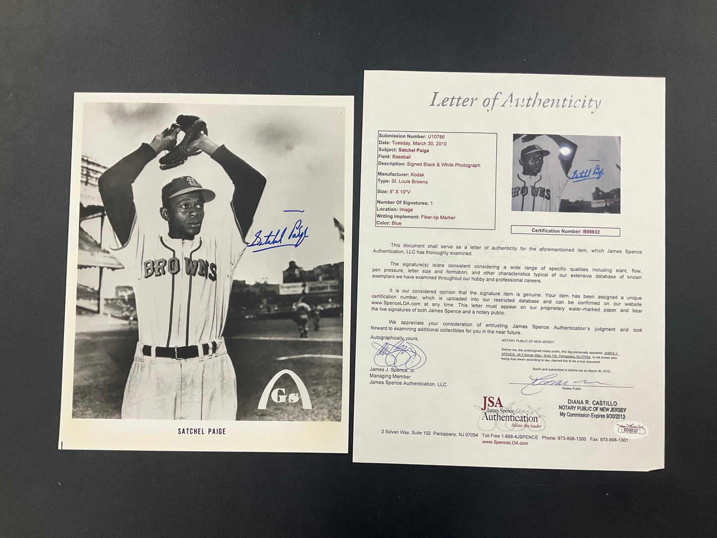 Satchel Paige Signed 8x10 Photo St. Louis Browns with full JSA LOA Certified Autograph