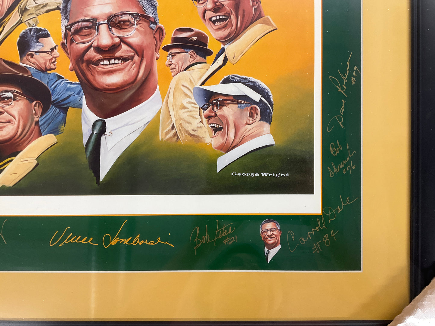 Green Bay Packers 16x20 featuring Vince Lombardi Portrait SIGNED by 7 SB I, II Packers!