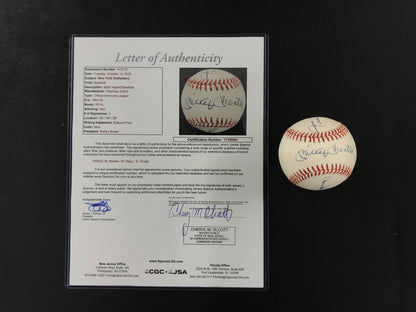 New York Centerfielders SIGNED Baseball Mickey Mantle, Willie Mays & Duke Snider Baseball JSA LOA