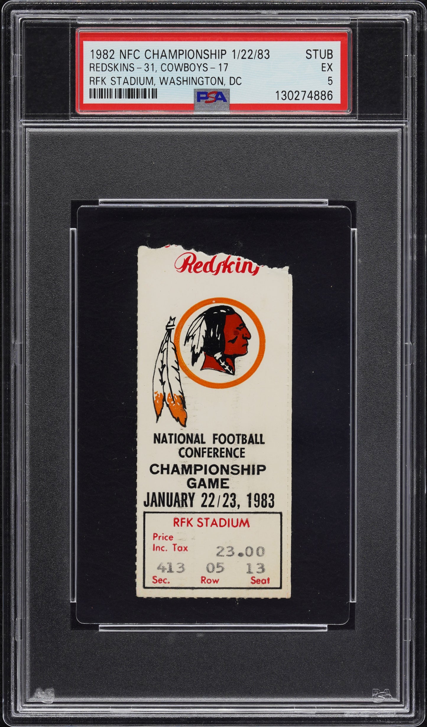 Washington Redskins vs. Dallas Cowboys 1982 NFC Championship PSA 5 Ticket POP 1!