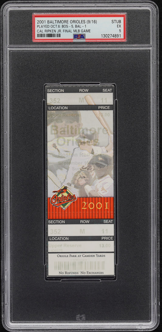 Cal Ripken Jr. Last Game Played Ticket Oct 6 2001 PSA 5 Rare! Baltimore Orioles