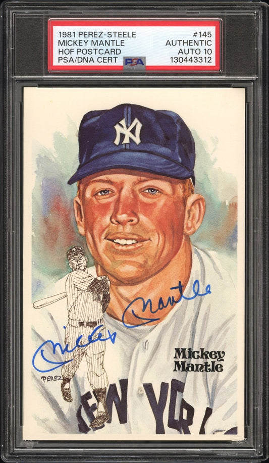 MICKEY MANTLE 1981 Perez Steele Postcard Signed PSA/DNA Auto 10 GEM MINT! WOW