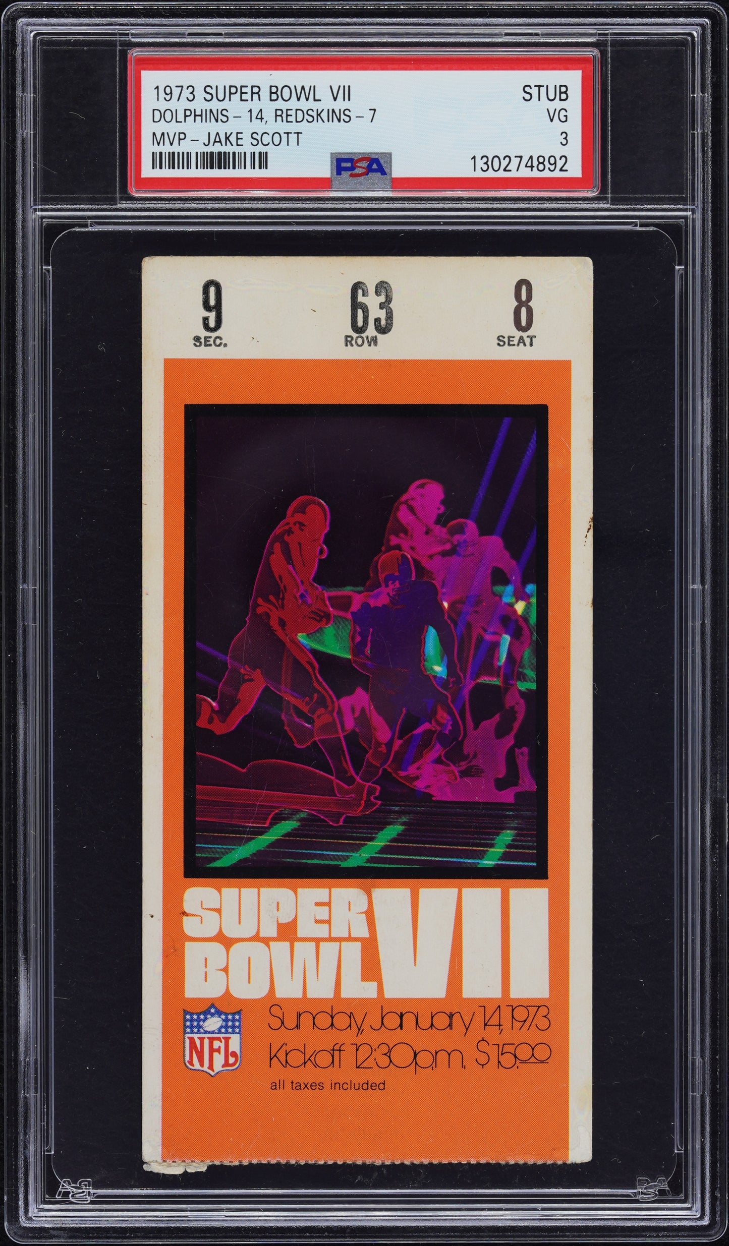 Miami Dolphins vs. Washington Redskins 1973 Super Bowl VIII  PSA 3 Ticket