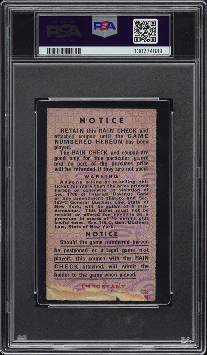 Phil Rizzuto World Series Debut Ticket PSA 2 New York Yankees Game 1 1941