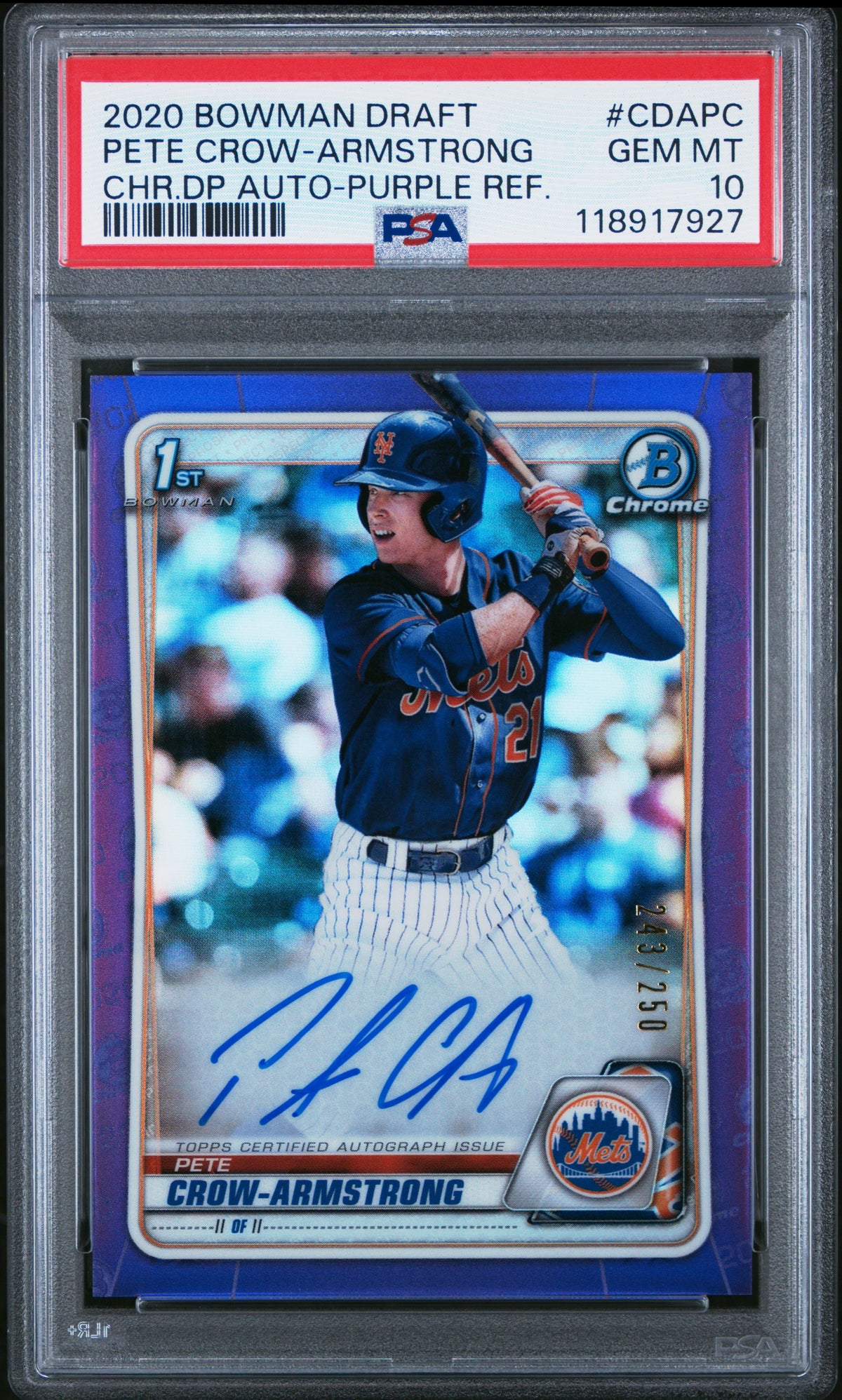 Pete Crow-Armstrong Purple Refractor PSA 10 /250 1st Bowman AUTO