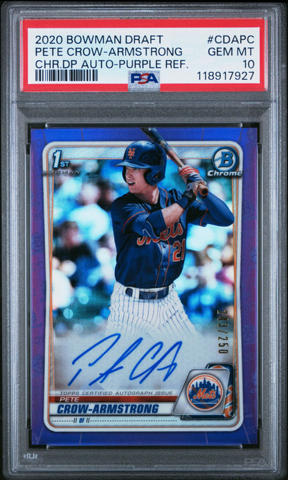 Pete Crow-Armstrong Purple Refractor PSA 10 /250 1st Bowman AUTO