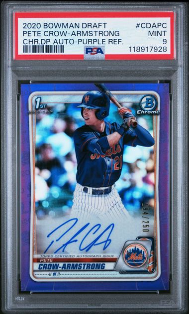 Pete Crow-Armstrong 2020 PSA 9 1st Bowman Auto /250 Purple Refractor