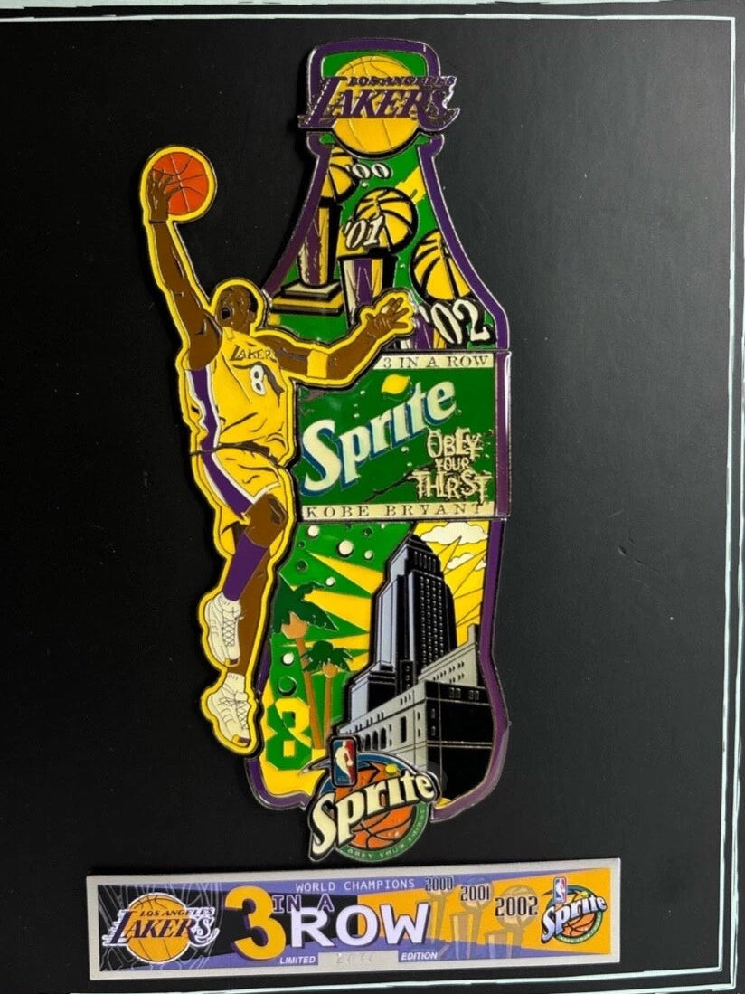 Kobe Bryant Sprite Promo large "3 Row" Pin Los Angeles Lakers Championships 2000-2002