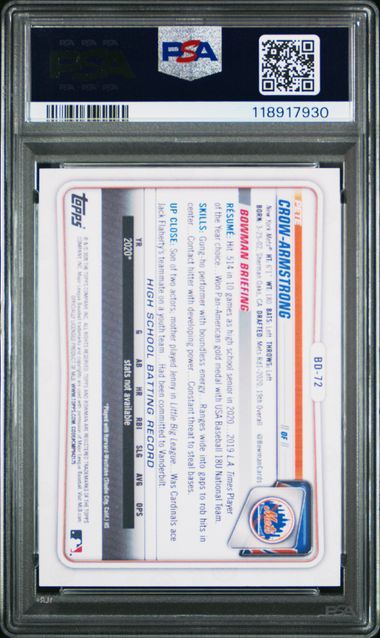 Pete Crow-Armstrong 2020 Bowman Draft GOLD 1st Bowman /50! PSA 9 MINT