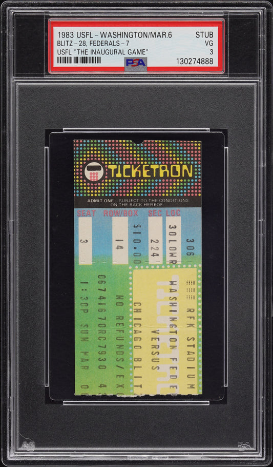 1983 First Inaugural USFL Ticket Blitz v. Federals Graded PSA 3 RFK Stadium